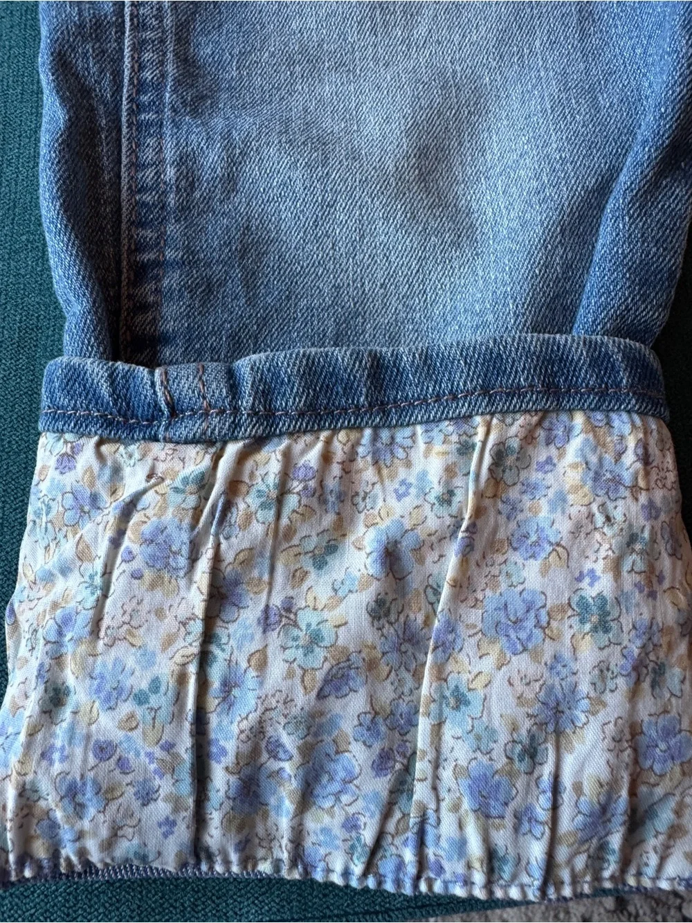OshKosh B'gosh Medium Blue Denim Girls Overalls with Floral Cuff